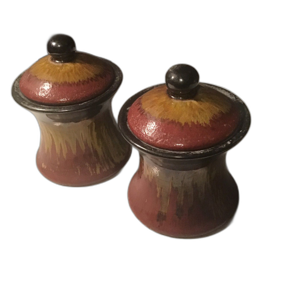 Lot of 2 Vintage Northwest Potter Lidded Studio Art Pottery Jars Red Drip Glaze